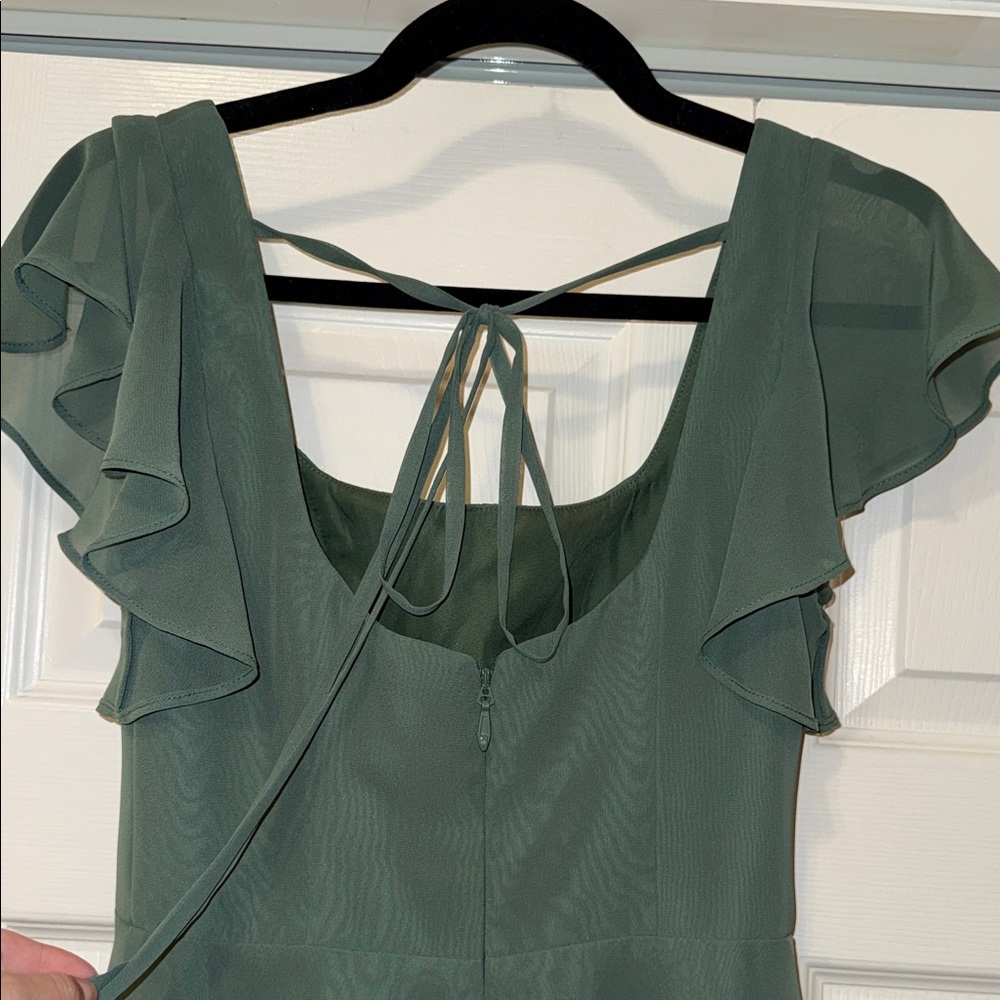 Azazie Forest Green Gown with Ruffle Sleeves - Picture 6 of 8